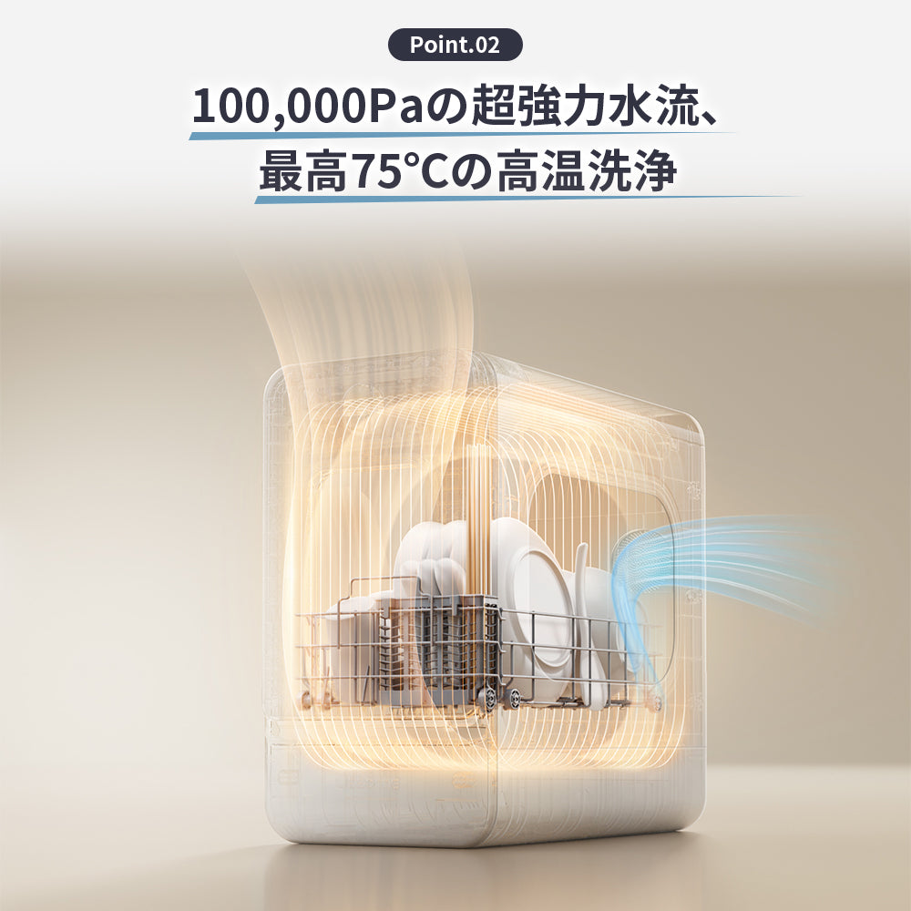 LISSOME J1 (リソム) AI Smart Dishwasher | No Installation Required, Slim 28cm Width Model